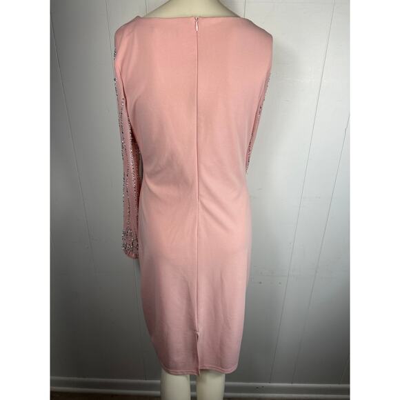 Marina Women's Pink Beaded Long Sleeve Sheath Dress in Size 10 NWT - Picture 4 of 10